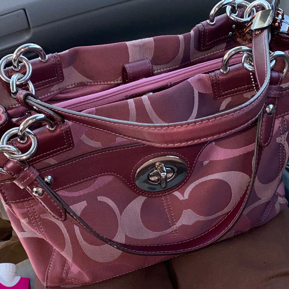 Coach Plum and Pink Signature Shoulder Bag